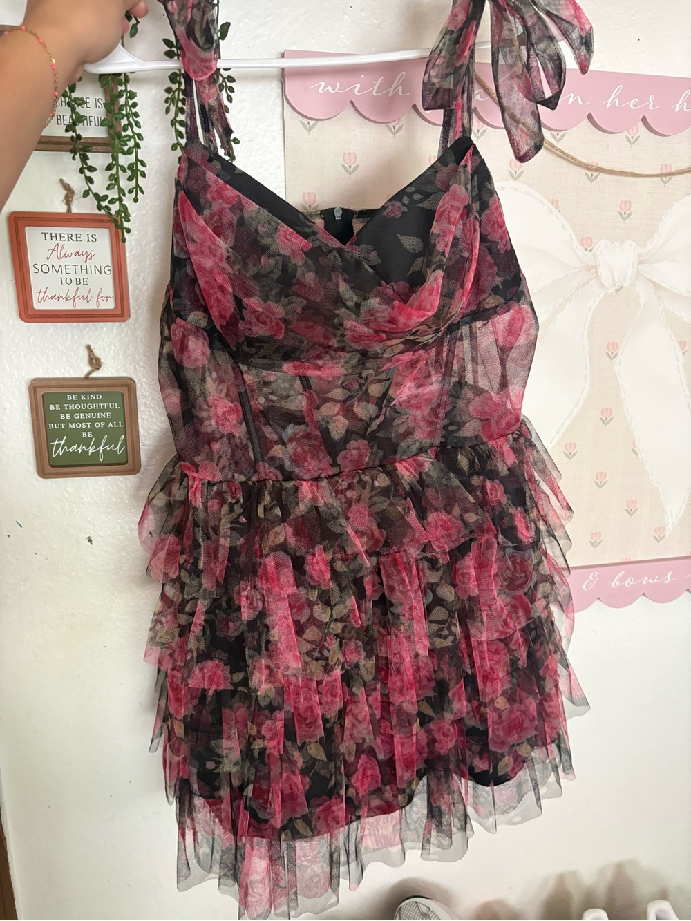 Floral Mini Dress in Pink & Black Like New